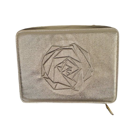 Lancome Handbags - Lancome Case Cosmetic Makeup Travel Lingerie Zip Carry Handle Glam Glitz Gold